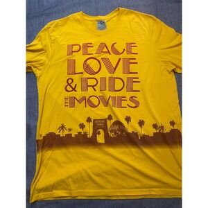 Universal Studios Yellow T-Shirt 2X Peace‎ Love & Ride The Movies Theme Park Tee